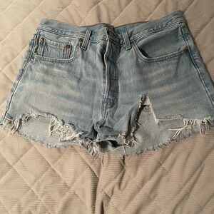 Levi's Blue Jean Shorts High-Waisted Distressed